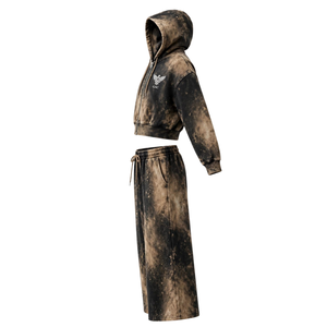 <b>Womens</b> Washed Cropped Zip Up Hoodie and Wide Leg <b>Sweatpants</b> Two Piece Streetwear Tracksuit Set - Product Image 3