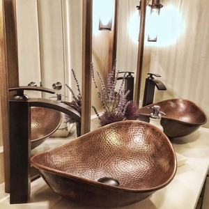 Handmade Hammered Copper Vessel Sink Luxury Oval <b>Bathroom</b> Wash Basin for Countertop <b>Vanity</b> Installation - Product Image 3