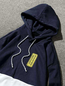 Sudadera con Capucha Blanca para Hombre, Corte Holgado, Diseño con Bloques de Color, Estilo Casual, Manga Larga, con Bolsillo, para Otoño - Product Image 3