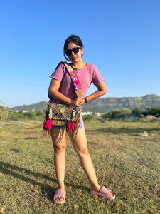 สินค้ามาใหม่ rajasthani แฮนด์เมดแท้ผู้หญิงชนเผ่าผ้าฝ้ายหลายสี Boho ฮิปปี้หนังกลับพู่ห้อยกระเป๋า Banjara - Product Image 2