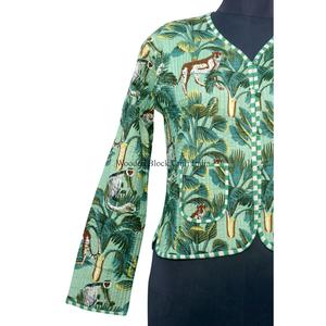 Chaqueta Corta Acolchada de Punto para Mujer, Estilo Boho, Estampado Floral a Rayas, Cierre de Botones Hecho a Mano, Unisex, Regalo - Product Image 2