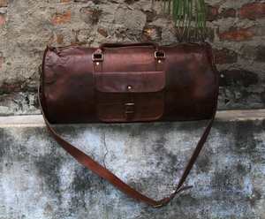 Meilleure vente indien Vintage fait à la main en cuir véritable sac de voyage grande capacité fermeture éclair vente unie mode Style d'affaires - Product Image 1