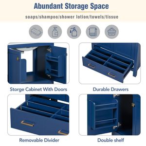 Mobile bagno blu da 30 pollici con lavabo singolo, mobiletto sottolavabo e cassettiera a 2 ante - Set completo - Product Image 5