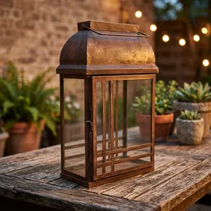 Artisan Design Iron <b>Lantern</b> With Glass Panels Durable Home Decoration Metal <b>Candle</b> Holder Rustic Finish <b>Outdoor</b> Indoor Use - Product Image 5