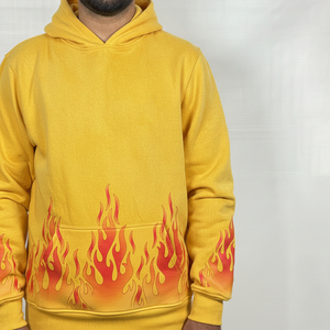 Ensemble sweat à capuche et short graphique personnalisé pour homme, imprimé flamme jaune, rouge, orange, sweat à capuche et short à taille élastique, ensemble deux pièces, vente en gros OEM - Product Image 4