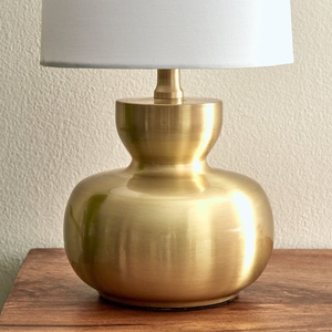 Nordic design Gold <b>Table</b> <b>Lamp</b> Modern Brushed Brass Bedside Light Gourd Metal <b>Base</b> Fabric Shade Small Accent <b>Lamp</b> Bedroom Decor - Product Image 2