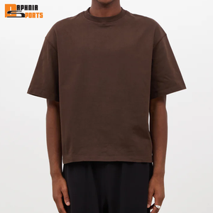 High Quality Wholesale <b>Men</b> 100% Cotton Knitted Boxy Fit Drop-Shoulder Cropped T-Shirt Streetwear Regular Fit Customizable - Product Image 2