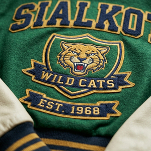 แจ็คเก็ตวาร์ซิตี้สีเขียวแบบใหม่สั่งทำพิเศษ พร้อมปักโลโก้ S และแพทช์ Wildcats แขนยาว ปกคอพับ ใส่ได้ในฤดูใบไม้ร่วง - Product Image 6
