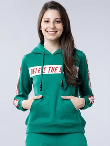 Conjunto de Sudadera con Capucha Verde para Mujer, con Estampado de Letras y Rayas Laterales, Ropa Casual de Otoño, 100% Algodón Tejido, Corte Regular - Product Image 5