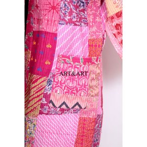 Kimono indio hecho a mano, kimono Kantha cosido a mano para mujer, kimonos de seda con patchwork Kantha, kimono corto para dama. - Product Image 2