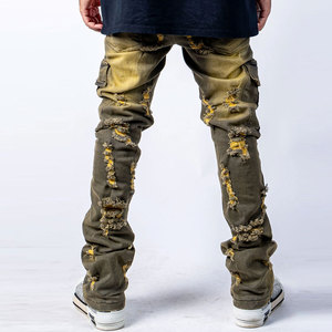 Jeans Cargo de Pierna Ancha para Hombre, Talla Grande, Cintura Alta, Transpirables, Ecológicos, Corte Regular, Estilo Casual, 100% Algodón, Color Sólido - Product Image 3