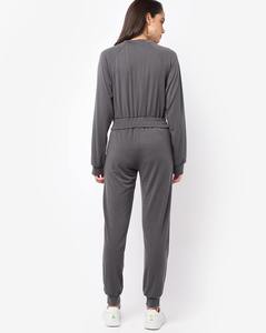 Custom Women's <b>Zip</b> <b>Up</b> <b>Cropped</b> Hoodie and Jogger Set Lightweight Tracksuit OEM ODM Private Label Activewear Apparel Set - Product Image 5