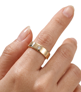 Bague de mariage fine unisexe minimaliste en or jaune massif 14K 18K avec diamant de laboratoire rond couleur DEF clarté VS VVS motif étoile - Product Image 5