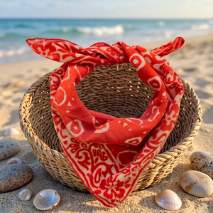 Handmade Block Printed Floral & Colorful Pattern 53x53cm Cotton Bandana <b>Scarf</b> for Women-Spring/Summer Use - Product Image 2