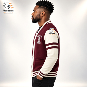 Vêtements grecs pour hommes, pull cardigan brodé de l'Université Alabama A&M, couleur marron, manches longues, col en V, 100% tricoté - Product Image 3