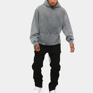 Custom Gray Acid Wash Hoodie Men Relaxed Fit Pullover <b>Vintage</b> Casual Streetwear <b>Sweatshirt</b> - Product Image 2
