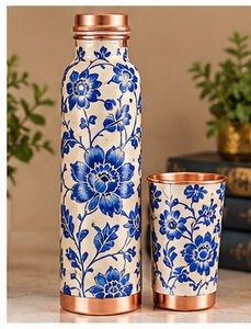 Ensemble artistique de bouteille et de tasse en cuivre, motif sublimé Coucher de soleil en montagne et Forêt, pour l'extérieur - Product Image 4