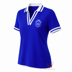 เสื้อโปโล Zeta Phi Beta Sorority ปี 2026 สำหรับผู้หญิง สีน้ำเงินขาวลายทาง คอวี ผ้าปิเก้ถัก แขนสั้น ปักลายตราสัญลักษณ์ เสื้อยืดคอปก - Product Image 4