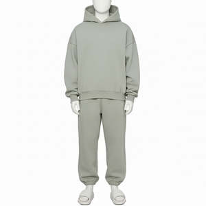 Survêtement streetwear pour homme, coupe droite, à capuche, uni, grande taille, 100% coton, avec joggers amples, délavé à l'acide, personnalisable - Product Image 2