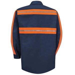 Chemise de travail unisexe bleu marine à manches longues, respirante, imperméable, coupe-vent, avec bandes réfléchissantes orange, uniforme de sécurité haute visibilité - Product Image 2