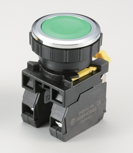 Interrupteur à bouton-poussoir AUSPICIOUS, tête ronde de 22 mm, LED verte entièrement éclairée, 1NO, 240 VAC, 5 A, borne à vis, commande industrielle - Product Image 1