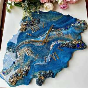Luxury Irregular Blue Geode Epoxy Resin Wall <b>Clock</b> Roman Numerals Agate Style Round <b>Silent</b> <b>Clock</b> for Hotel Lobby Wall Art - Product Image 1