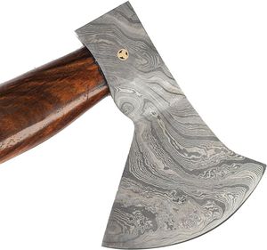 Handmade <b>Axe</b> Damascus Steel Blade <b>Wood</b> Handle With Leather Sheath Outdoor Knife - Product Image 3