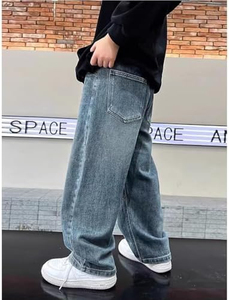 Jean décontracté ample pour homme, coupe droite, délavé à l'acide, multicolore, en denim vintage, design usé, tricoté pour le printemps - Product Image 2