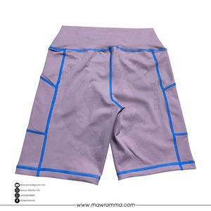 Shorts de yoga taille haute personnalisés pour femmes, avec surpiqûres contrastées, pour le sport et le fitness, style cycliste, avec doubles poches latérales, vente en gros OEM - Product Image 2
