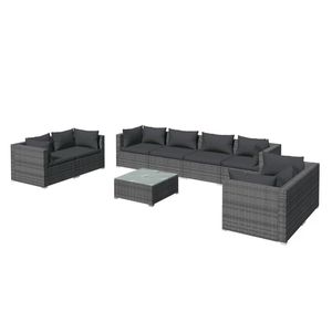 Grand ensemble de salon de jardin modulaire en rotin PE gris, mobilier d'extérieur modulaire haut de gamme - Product Image 2
