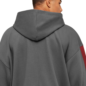 Sweat-shirt à capuche gris pour homme avec manches contrastées rouges, en polaire premium, coupe décontractée, style streetwear décontracté - Product Image 4