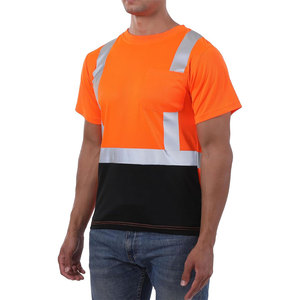T-shirt de sécurité haute visibilité pour homme, orange/noir, durable, anti-rétrécissement, avec poche utilitaire sur la poitrine gauche - Product Image 5