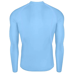 Conjunto de compresión de manga larga azul claro para hombre, cuello redondo, secado rápido, licra, poliéster, camiseta de manga larga y pantalones, para todas las estaciones, color liso - Product Image 5