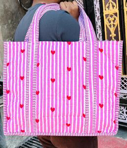 Bolsa de Mano Resistente con Diseño Floral Geométrico a Rayas, Nueva Colección 2026, Acolchada de Algodón, con Correa de Hombro y Gran Capacidad - Product Image 1