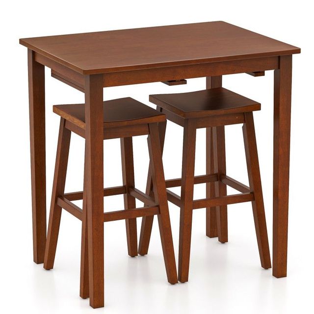 3-Piece Dining Room Set Includes Pub Table and 2 Saddle Stools for Bar Areas