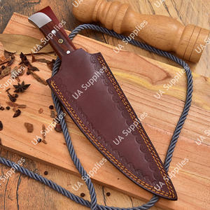 Couteau de chef sur mesure en acier Damas, lame pleine, motif torsadé, ambidextre, 7 pouces, manche en bois de rose, étui en cuir, OEM OBM ODM - Product Image 5