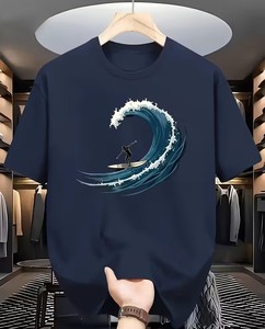 T-shirt blanc à manches courtes pour homme, col rond, coupe classique, en jersey de coton respirant et écologique, 180g, motif palmiers et brise marine - Product Image 6