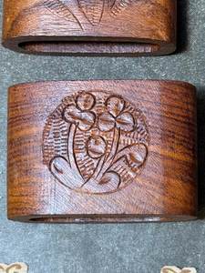 <b>Hand</b> Crafted Square Wood Napkin <b>Holders</b>, Vintage Carved Wood Napkin <b>Ring</b> Floral Rustic Folk Art Dining, Rustic Napkin - Product Image 2