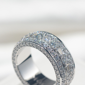 <b>Mens</b> Moissanite 925 <b>Silver</b> <b>Ring</b> Iced Multi Row Band Luxury Statement Wedding Fashion <b>Ring</b> - Product Image 3