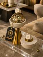 Ensemble de brûleurs d'encens de luxe en marbre et métal, encensoir en laiton filigrané Skies Traders, brûleur de Bakhoor arabe, décoration d'intérieur