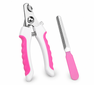 Flamia & Jabz Cortauñas Ecológico para Mascotas con Lima, Acero Inoxidable, Mango Blanco y Rosa para el Cuidado de las Uñas de Perros - Product Image 1
