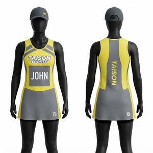 Uniforme de Netball Unisex Premium, Tela de Poliéster de 220 GSM que Absorbe la Humedad, Transpirable, Paneles Sublimados en Amarillo y Gris, Personalizado - Product Image 1