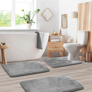 Ensemble de tapis de bain en mousse à mémoire de forme ultra doux et absorbant, 3 pièces, design naturel de qualité supérieure, personnalisé, avec dos antidérapant - Product Image 1