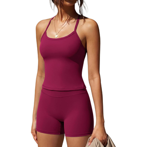 Conjunto de Yoga Más Vendido 2026: Top de Tirantes Finos con Cuello Redondo y Shorts de Cintura Alta, Color Liso, Sin Costuras, Dos Piezas para Entrenamiento - Product Image 3