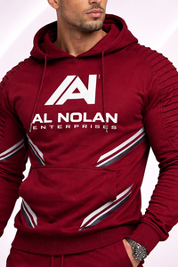 ชุดวอร์มพรีเมี่ยมเบอร์กันดีสำหรับผู้ชาย-ชุดวิ่งมีฮู้ดติดโลโก้ตามสั่งชุดออกกำลังกายแนวสตรีทรัดรูป - Product Image 3