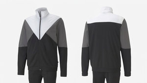 Survêtement pour homme avec blocs de couleur, fermeture éclair intégrale, col montant, style sportif, polyester et coton, vêtement d'automne avec poches latérales - Product Image 2