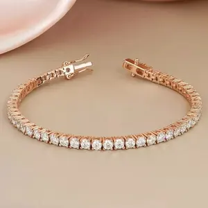 Bracelet tennis de luxe vintage en moissanite taille ronde, plaqué or rose, argent sterling 925, bijoux pour homme avec sertissage griffe - Product Image 1