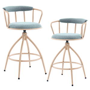 2pcs <b>Blue</b> Chenille Swivel <b>Bar</b> <b>Stools</b> with Khaki Powder Coated Metal Legs - Product Image 1