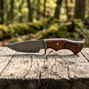 Cuchillo de caza hecho a mano de acero de Damasco con mango de madera de palisandro y funda de cuero fino, cuchillo de camping, cuchillo para exteriores, regalo de Navidad. - Product Image 4