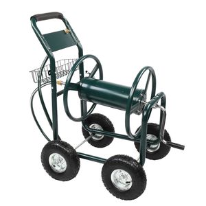 Carrello a Quattro Ruote in Ferro Verde Scuro per Tubi e Avvolgitubi da Giardino - Product Image 1